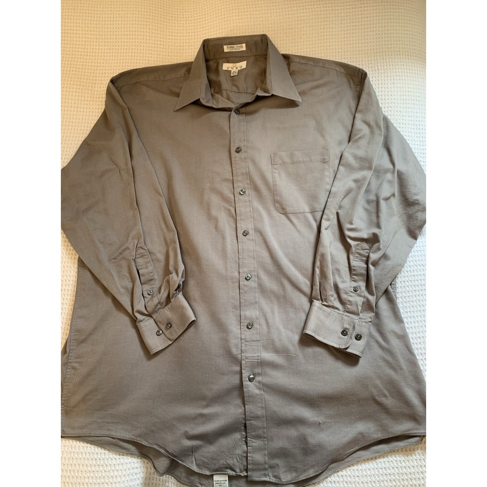 ENRO Mens Button Down Shirt Pebble Cloth 18 1/2 35-36 BIG Tall Beige Grey